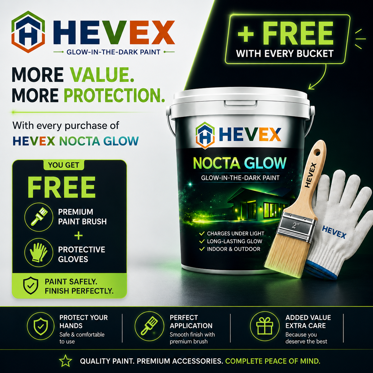 HEVEX Nocta Glow – Premium Glow in the Dark Paint with Free Brush & Gloves